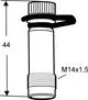 Grafische Darstellung eines Messnippels mit M14x1,5 Gewinde, gefertigt von IMI Hydronic Engineering, einschließlich einer Darstellung der Maße.